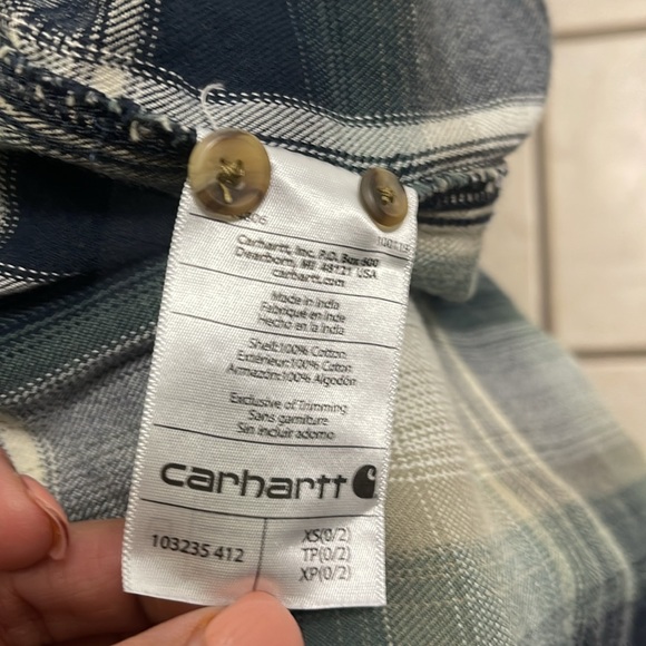 Carhartt Women’s Beartooth Hooded Flannel Button Down Shirt Navy Size XS - Picture 11 of 12